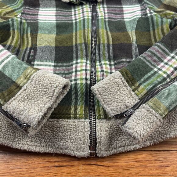 Free People Plaid Green & Brown zip up Jacket Size Small Petite - Picture 9 of 12